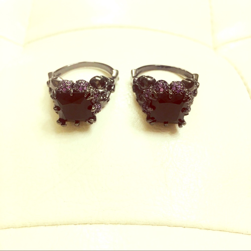 SET of Unisex Skull Rings Black Cubic Zirconia
